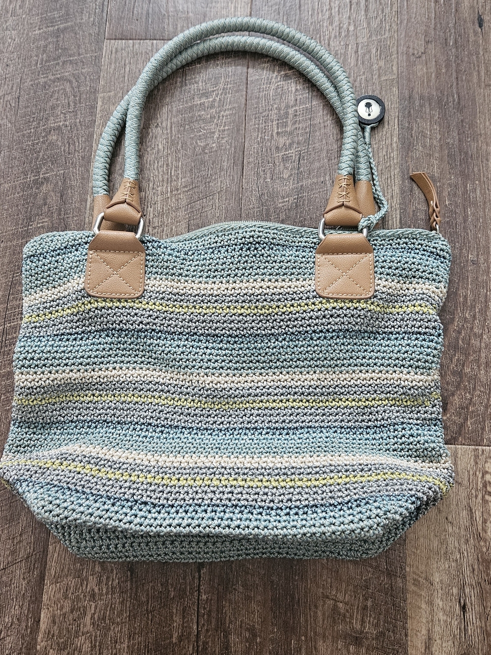 The Sack Crochet Shouldet Bag Sage Green and Tan